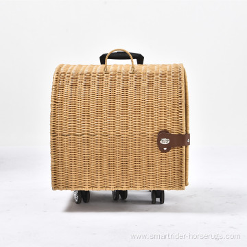 Artificial Rattan Wicker Travel Breathable Capsule Pet Carrier Bag Trolley Suitcase Portable Cat Dog Universal Case